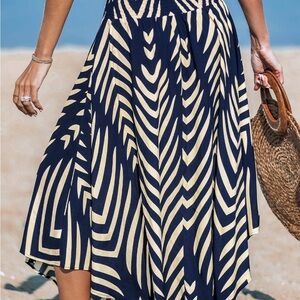 CUPSHE Navy Abstract Smocked Waist Women's Skirt